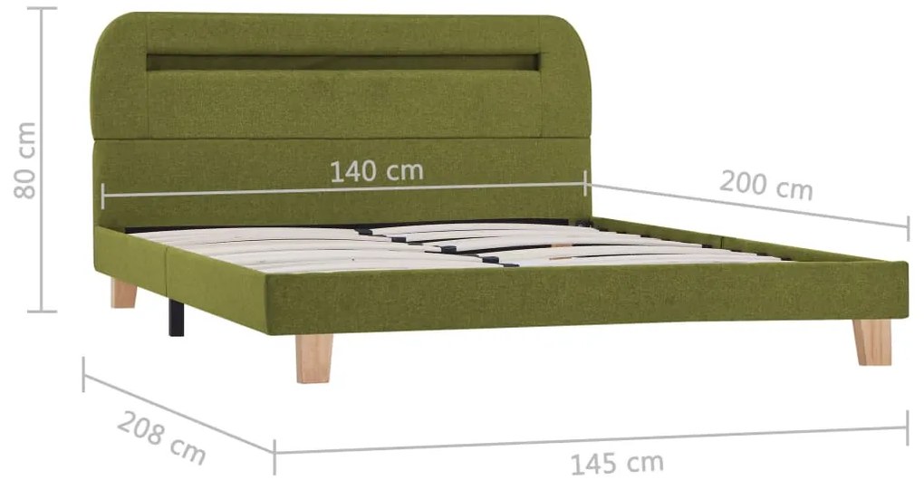 Estrutura de cama com LED em tecido 140x200 cm verde