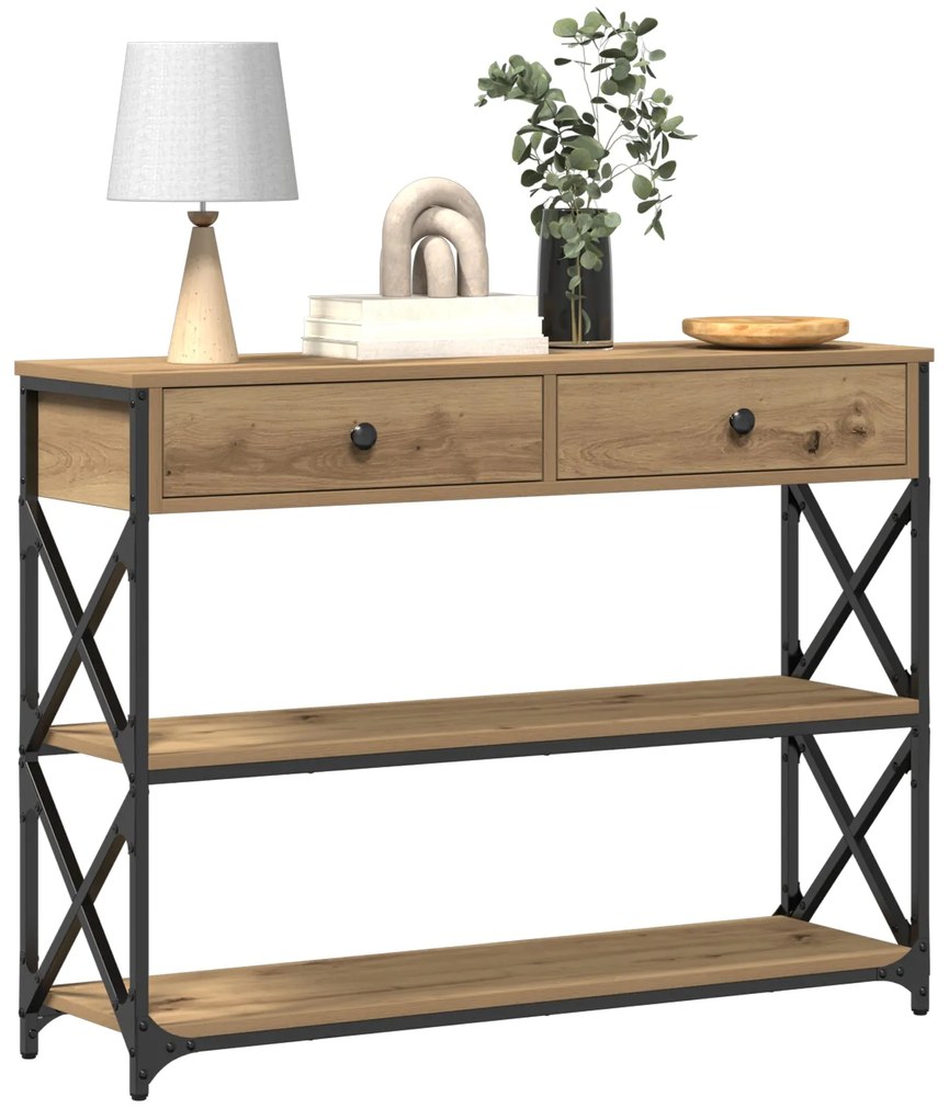 Mesa de Console vidaXL Carvalho Artesanal 100x28x75 cm Madeira Engenhe