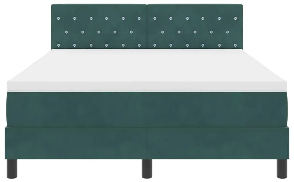 Cama Box Spring com Colchão e LED Verde Escuro 140x190 cm Veludo