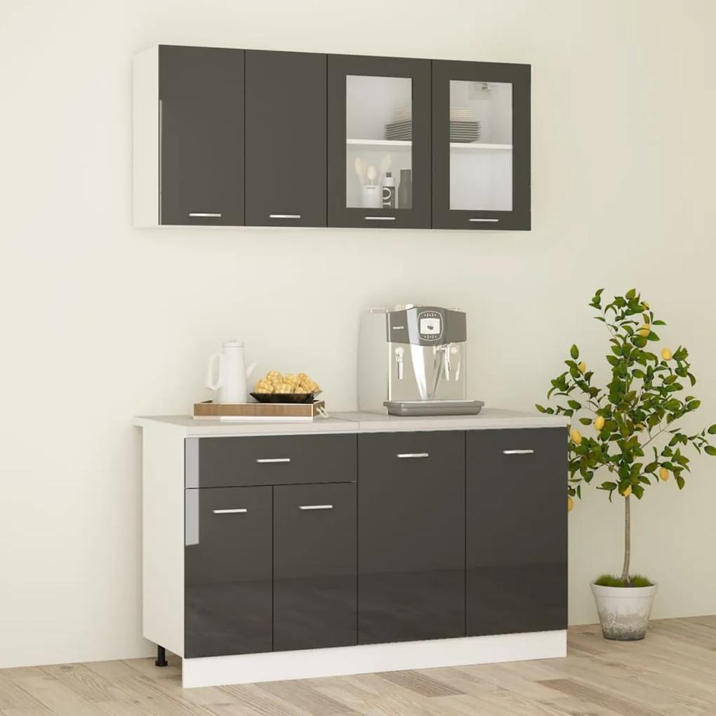 3100524 vidaXL 4 pcs conj. armários de cozinha com bancada cinzento brilhante
