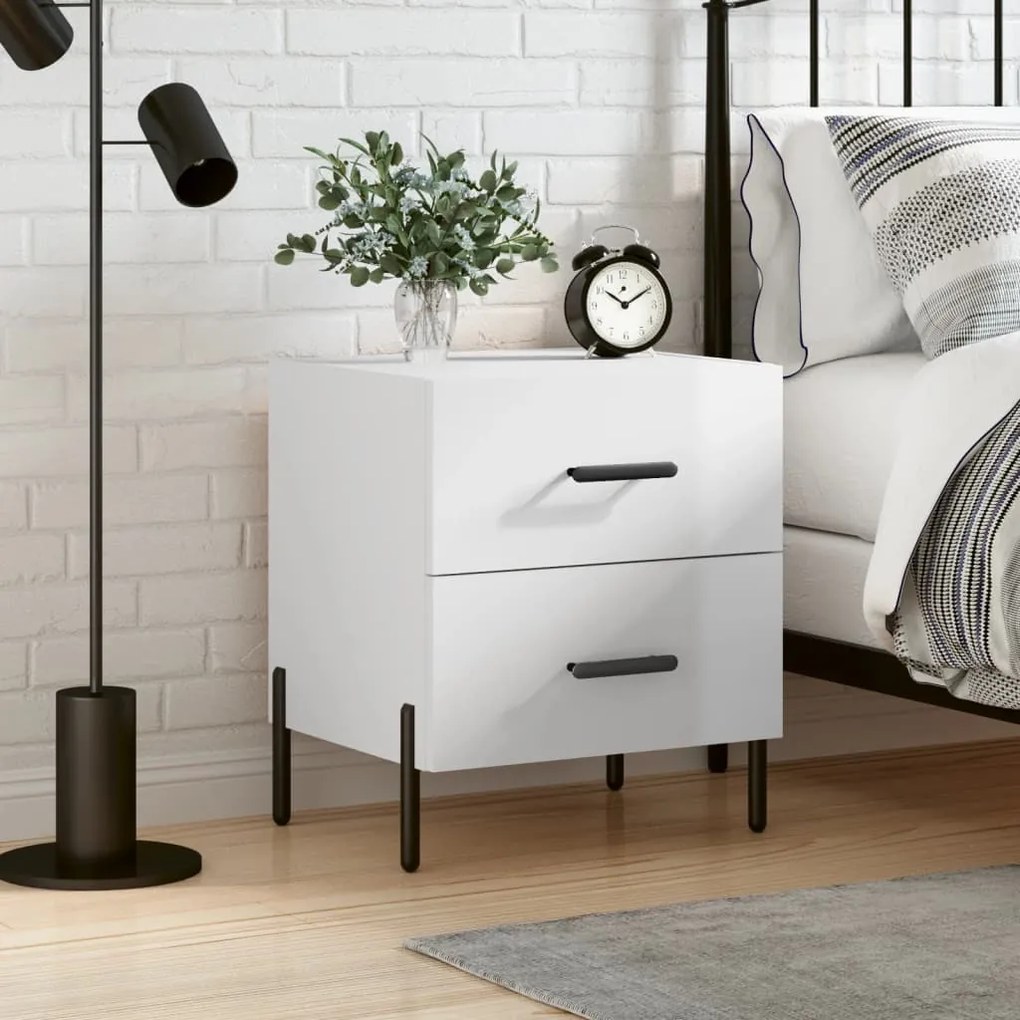 vidaXL Mesa de cabeceira derivados de madeira branco brilhante