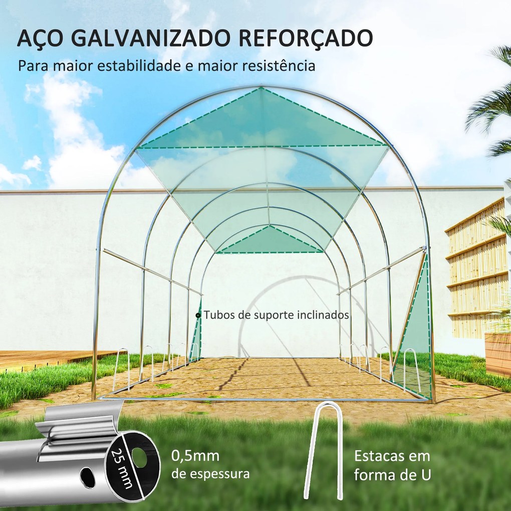 Estufa Tipo Túnel 447x200x198 cm Estufa de Exterior com Paredes Latera