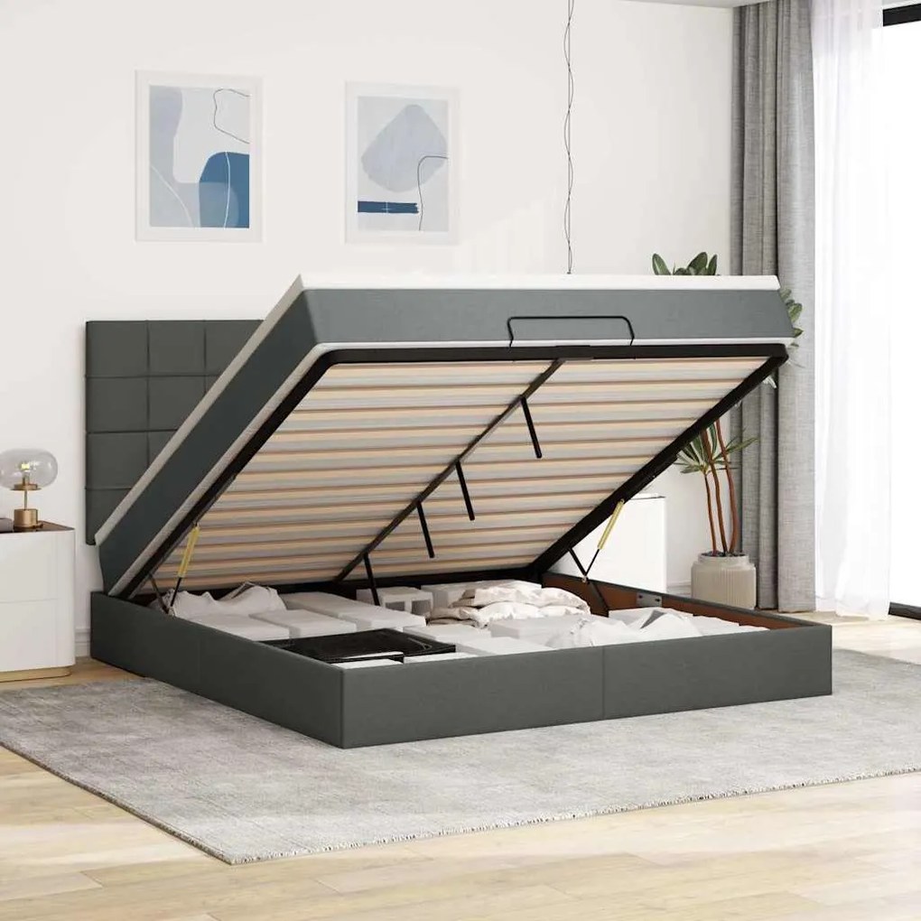 Estrutura de cama otomana com colchão 180x200cm cinzento escuro