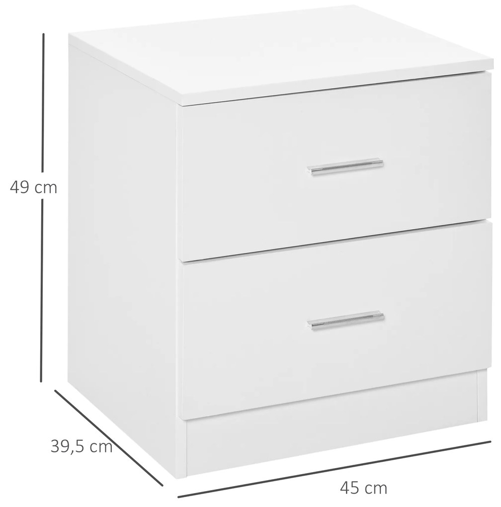 Mesa de Cabeceira Moderna Mesinha de Cabeceira com 2 Gavetas para Sala Quarto Capacidade 30 kg 45x39,5x49 cm Branco