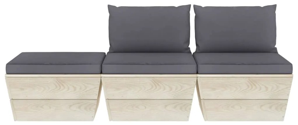 3 pcs conjunto lounge de paletes + almofadões madeira de abeto