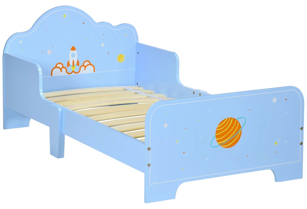 Cama para Crianças de 3-6 Anos 143x74x59cm Cama Infantil de Madeira com Barreiras de Proteção Carga Máxima 80kg Azul