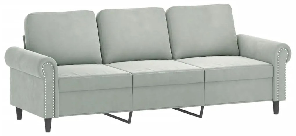 Sofá de 3 lugares com apoio de pés 180 cm veludo cinzento-claro