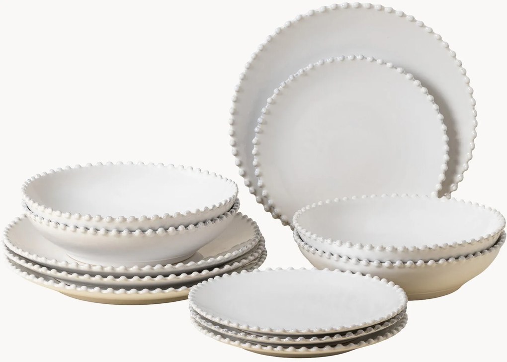 Conjunto de loiça com rebordo de pérolas, conjunto de 12