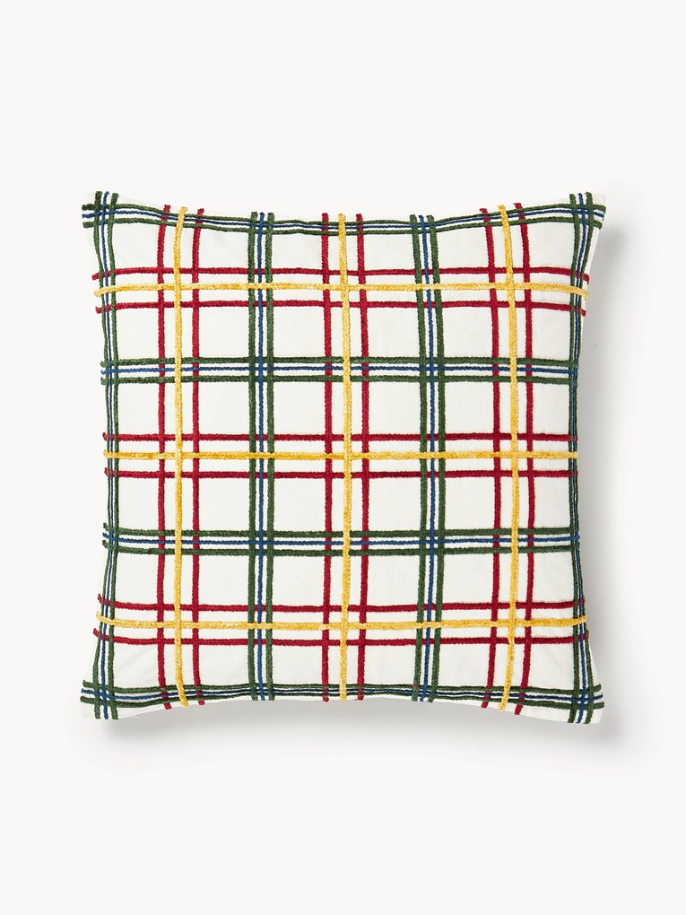 Capa de almofada em algodão com padrão xadrez em chenille Noja