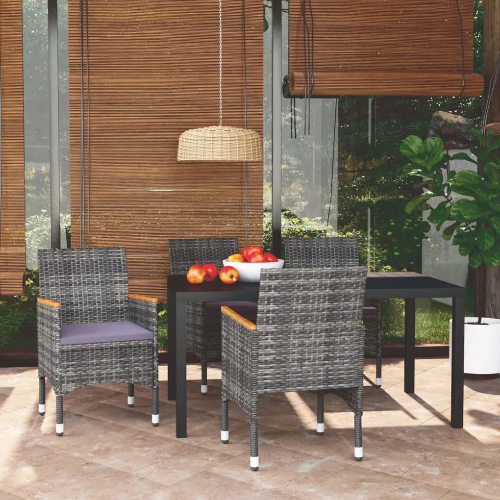 vidaXL 5 pcs conjunto jantar p/ jardim c/ almofadões vime PE cinzento