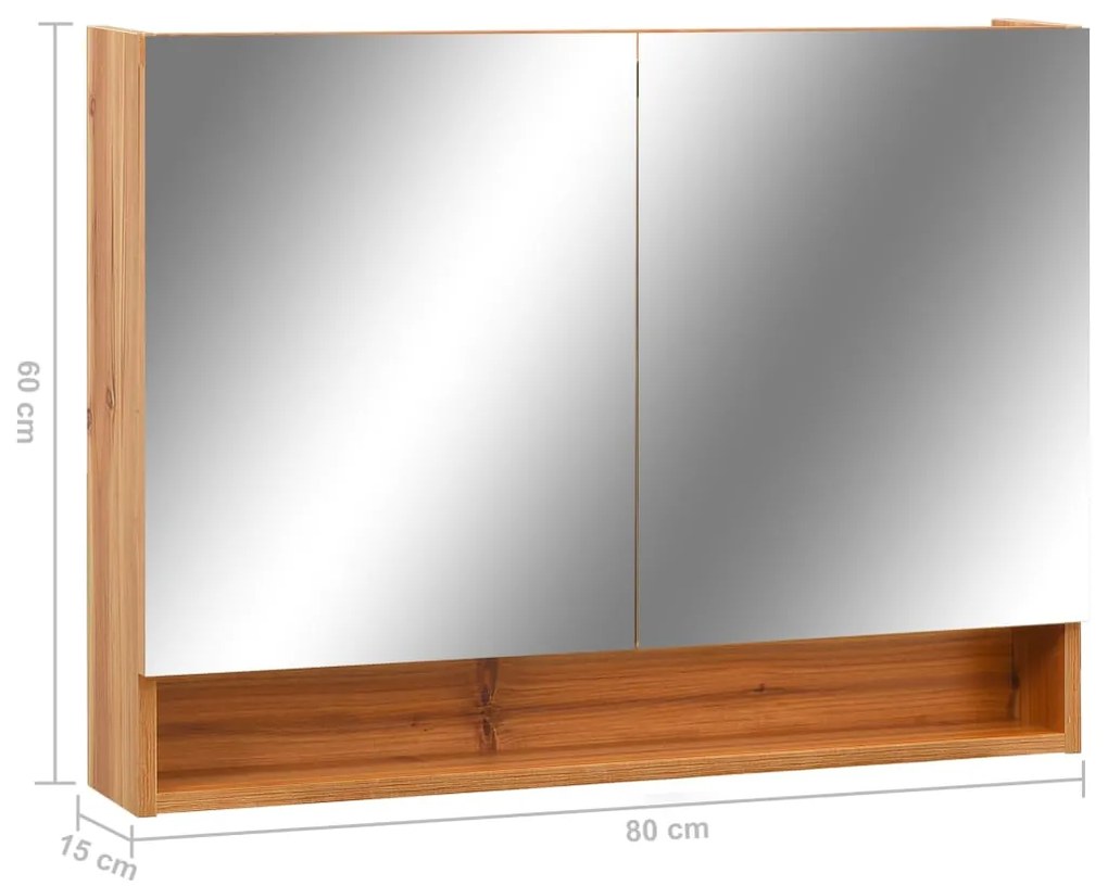Armário espelhado casa banho com LED 80x15x60 cm MDF carvalho
