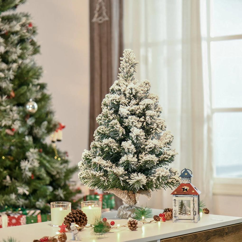 HOMCOM Árvore de Natal Artificial 60cm com 67 Ramos Ignífugos e Base de Cimento Decoração de Natal para Mesa Escritório Ø32x60cm Verde e Branco