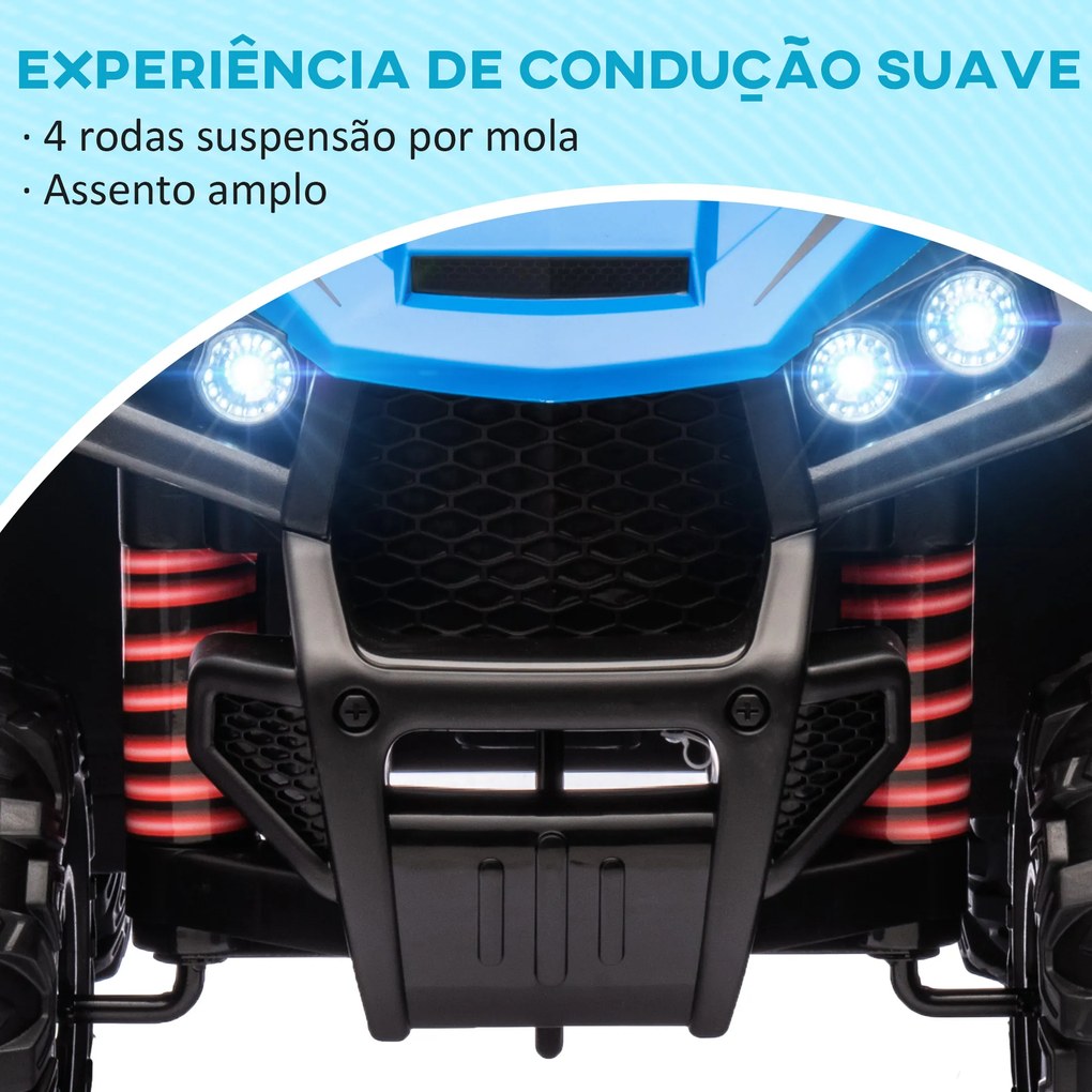 Moto 4 elétrica para Crianças com Bateria 12V Faróis e Música Carga 30 kg 85x55,5x62 cm Azul