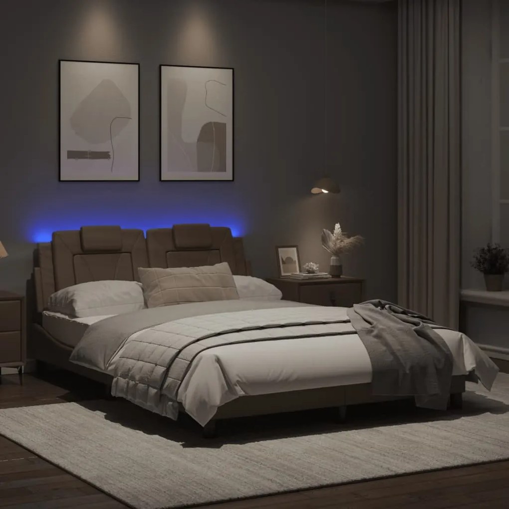 Estrutura cama c/ luzes LED 120x200 couro artificial cappuccino