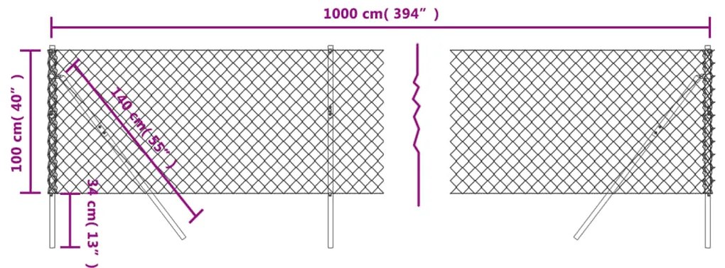 Cerca de arame 1x10 m prateado