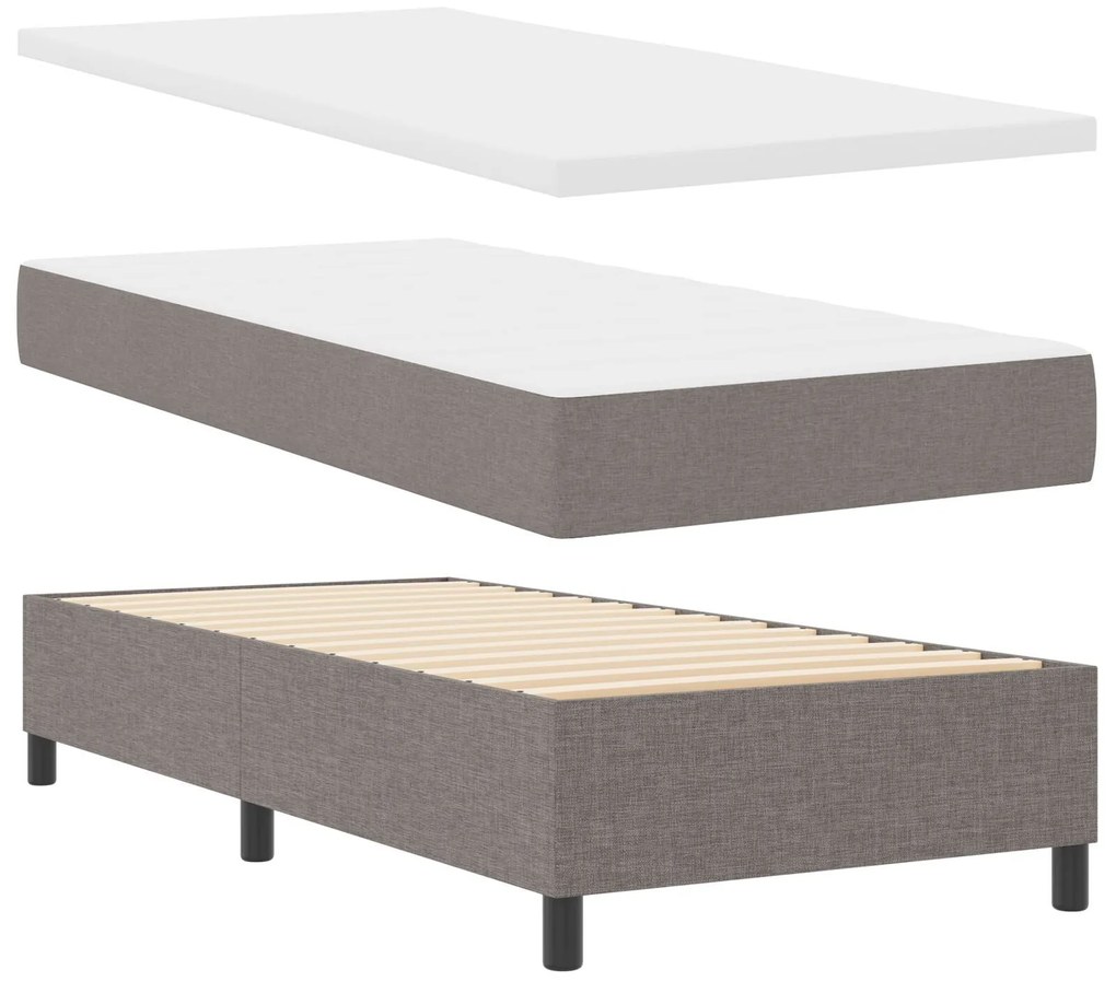 Cama Box Spring com Colchão & Banco Taupe 90x190 cm Tecido