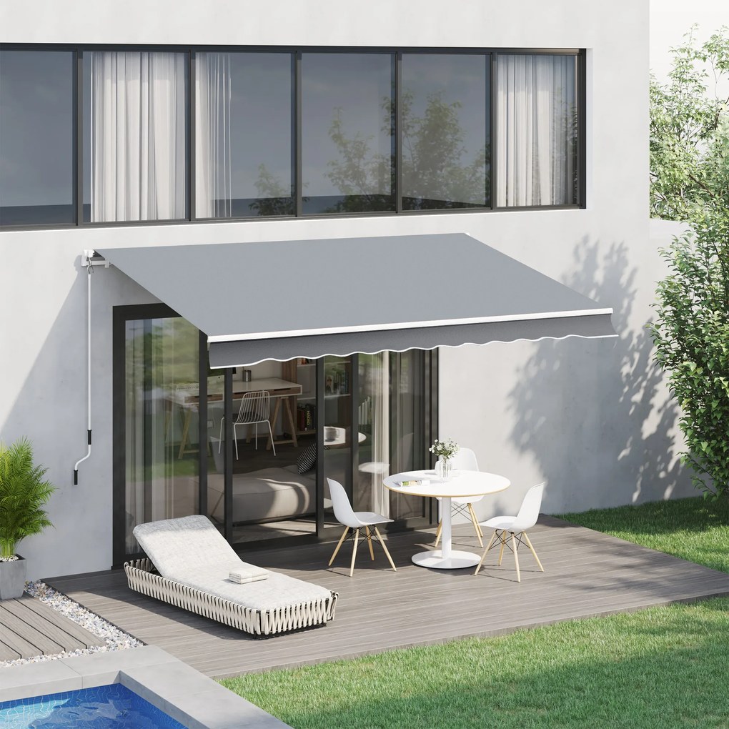 Outsunny Toldo Manual Retrátil com Manivela 295x245cm Toldo Enrolável Alumínio com Proteção Solar para Janela Portas Balcão Terraço Exterior Cinza
