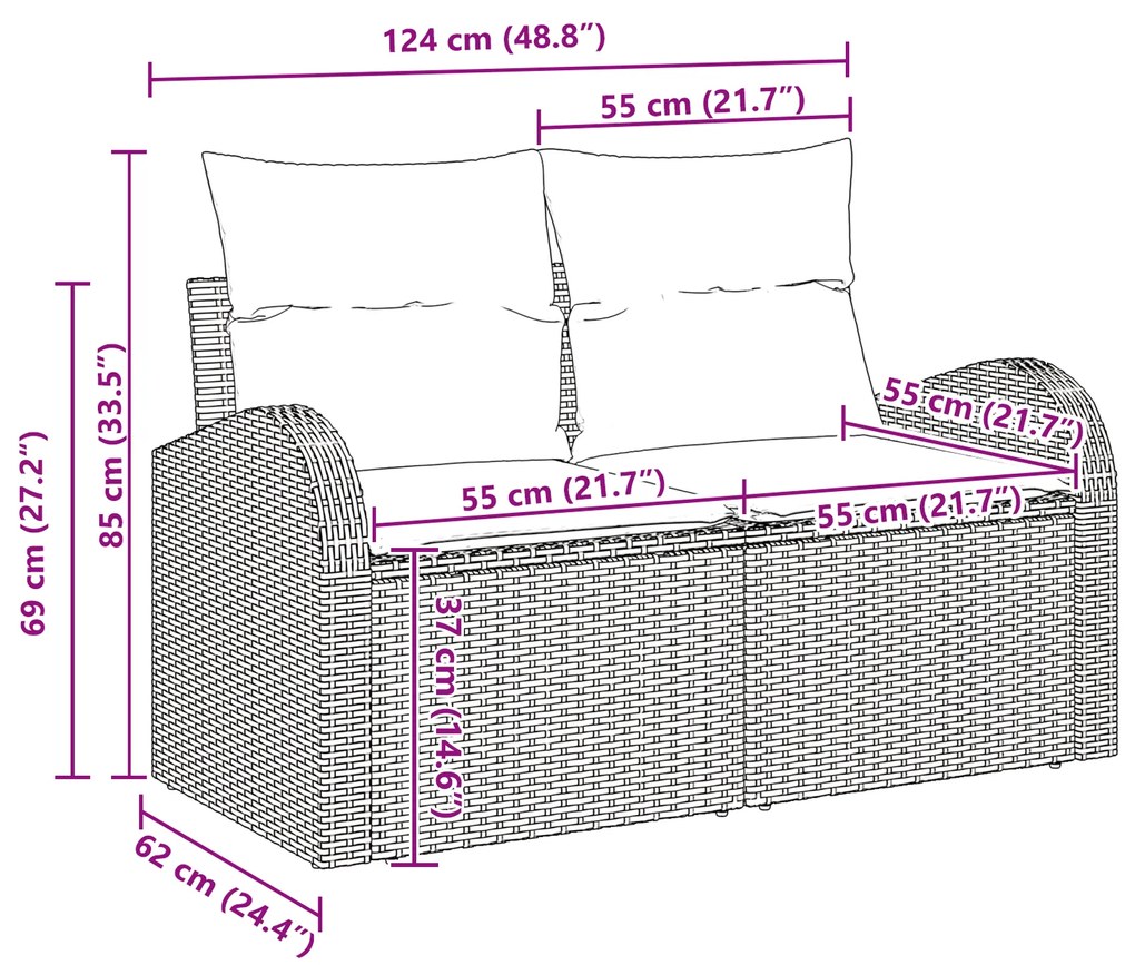 Conjunto de Sofás de Jardim vidaXL de 8 Peças com Almofadas Castanho R