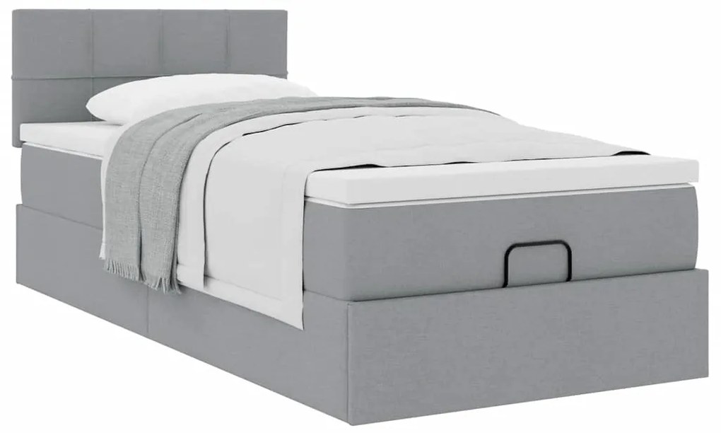 Cama otomana com colchão 100x200 cm tecido cinzento claro