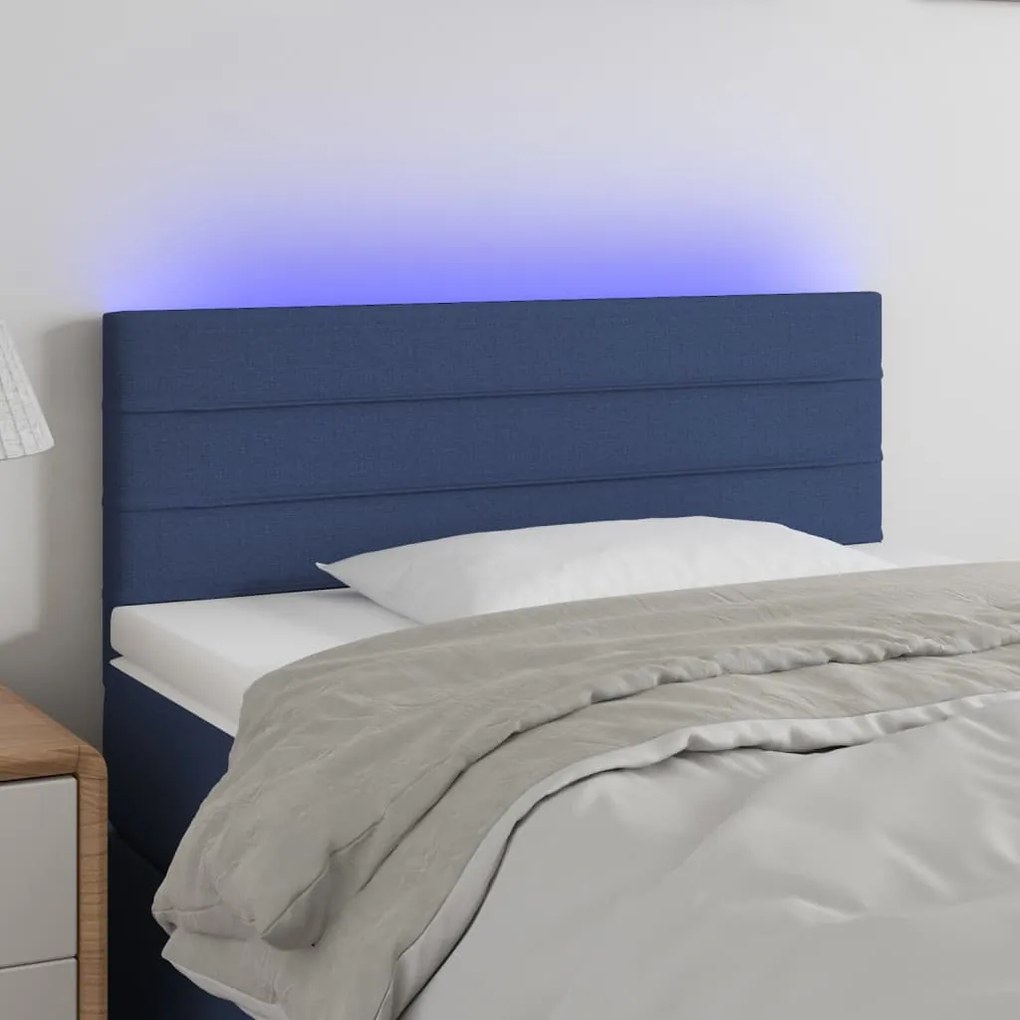 Cabeceira de cama c/ luzes LED tecido 90x5x78/88 cm azul