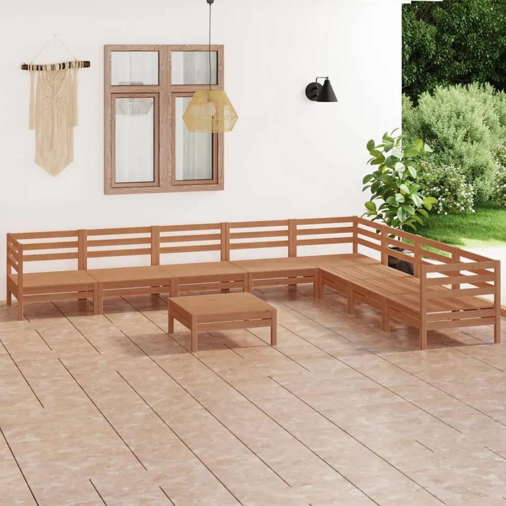vidaXL 9 pcs conjunto lounge de jardim pinho maciço castanho mel