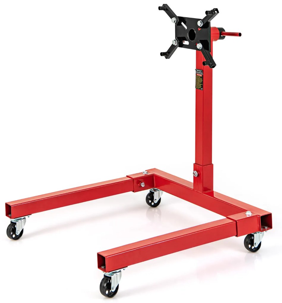 Suporte para motor com capacidade para 680 Kg 4 rodas resistentes com rotação de 360° e 4 braços ajustáveis Vermelho