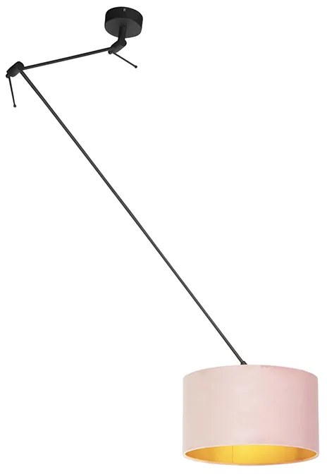 Candeeiro de suspensão preto com abajur de veludo rosa antigo com dourado 35 cm - Blitz