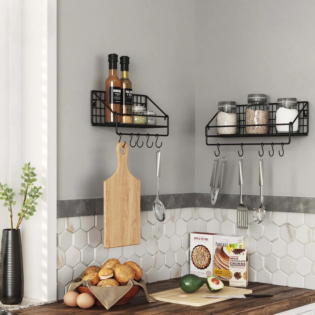 2 prateleiras cozinha de parede design industrial preto