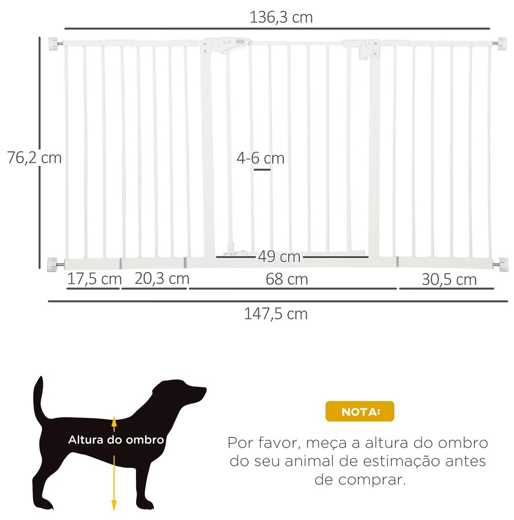 Barreira de Segurança Extensível para Portas e Escadas com Fecho Automático Sistema de Duplo Bloqueio 74x148-76cm Branco