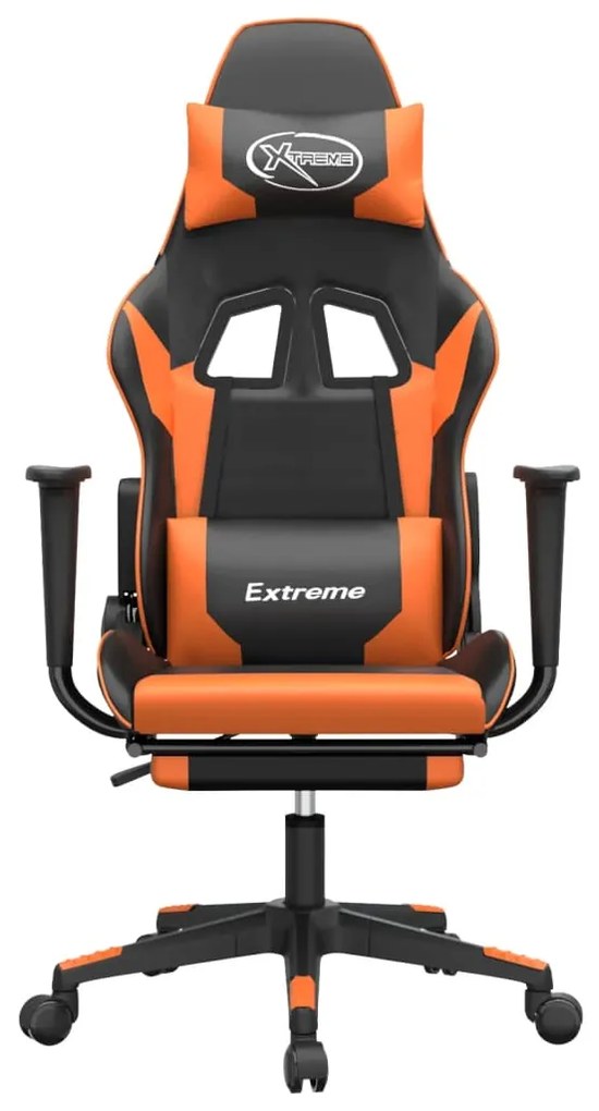 Cadeira gaming massagem c/ apoio pés couro artif. preto/laranja