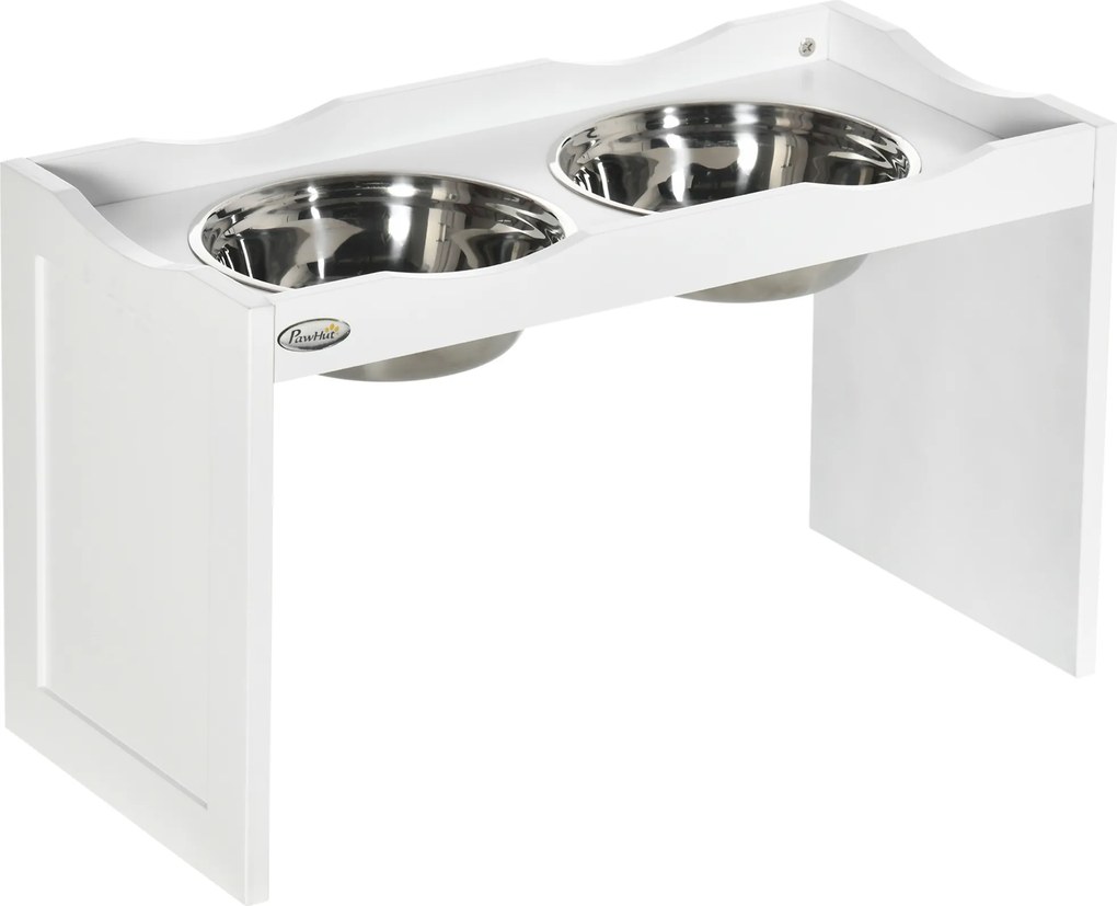 PawHut Estação de Alimentação, Suporte para Tigelas, 2 Comedouros de 2 L cada, Aço Inoxidável, para Cães Grandes, branco, 63 x 30 x 24cm | Aosom Portugal