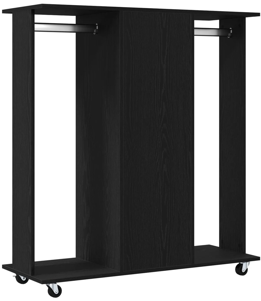 Guarda-roupas com Rodas em Carvalho Preto 102x38x110 cm Madeira de Eng