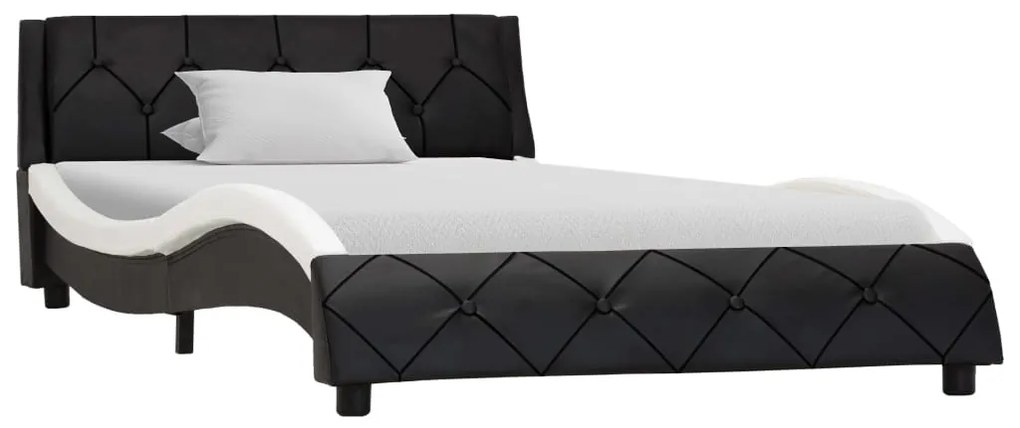 285649 vidaXL Estrutura de cama 100x200 cm couro artificial preto e branco