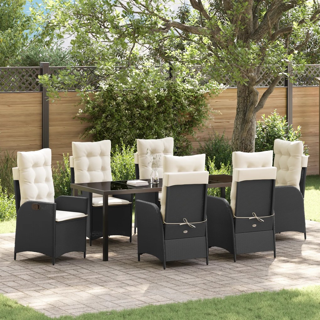 Conjunto de Jantar Jardim 7 Peças com Almofadas - Rattan Preto