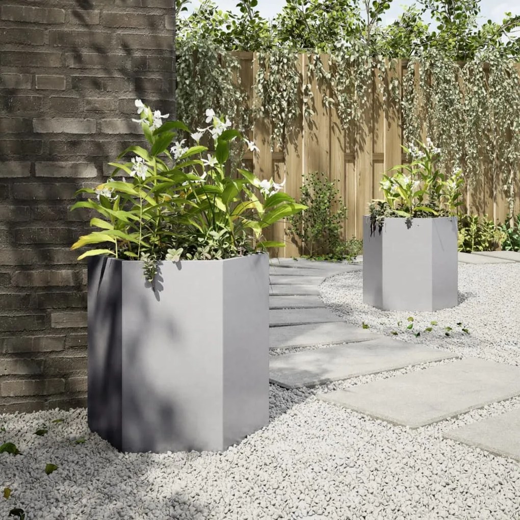 Vasos floreiras jardim 2 pcs hexagonal 46x40x45cm aço galvaniz.