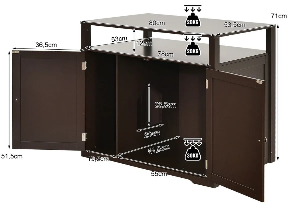 Casinha de Areia para gatos moderna escondida para animais com 2 portas de gato 2 portas mesa decorativa para casa Castanho