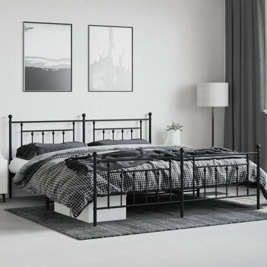 Estrutura de cama com cabeceira e pés 200x200 cm metal preto