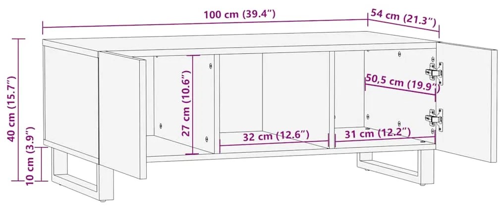 Mesa de centro 100x54x40 cm madeira de mangueira maciça preto