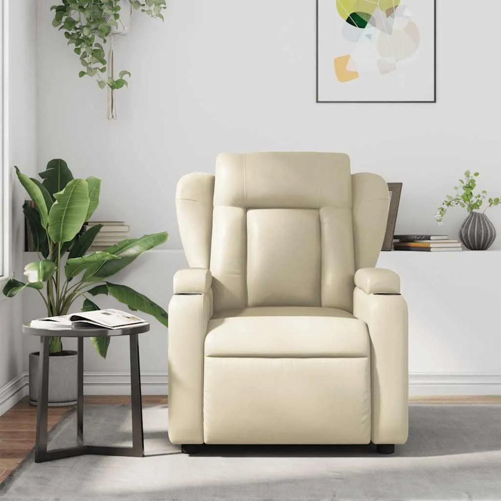 Poltrona de massagens reclinável couro artificial cor creme