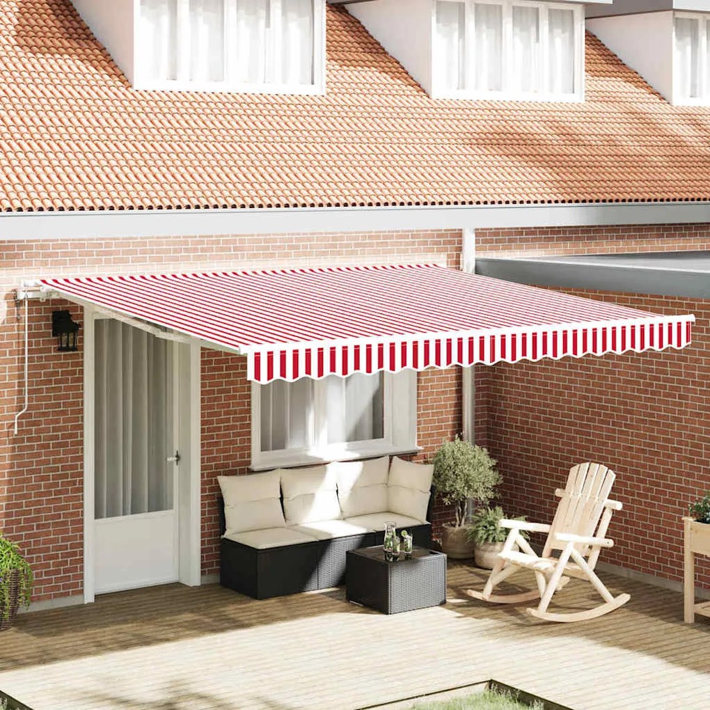 vidaXL Toldo Retrátil Vermelho e Branco 400 × 300 cm Tecido e Aço