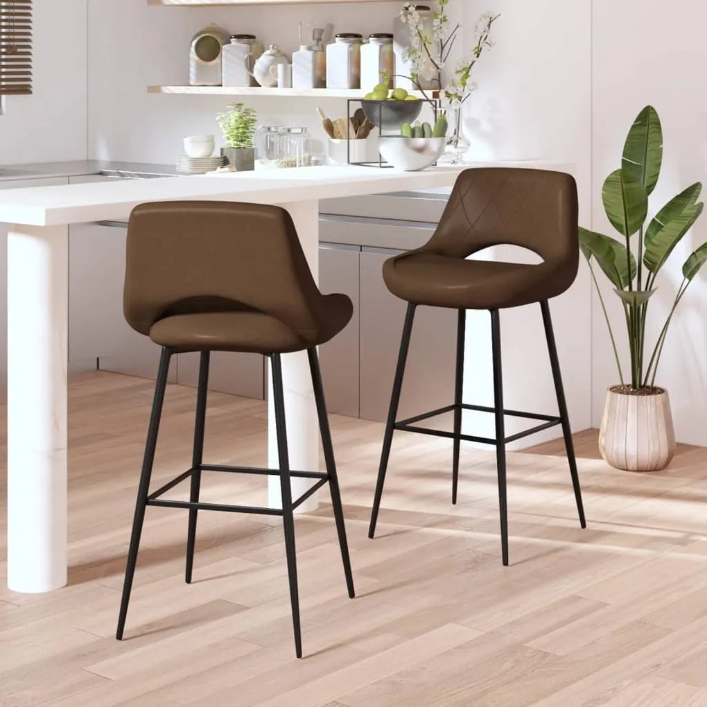 338674 vidaXL Bancos de bar 2 pcs couro artificial castanho-escuro