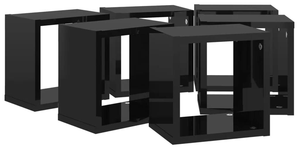 Prateleiras parede forma de cubo 6 pcs 22x15x22 cm preto brilh.