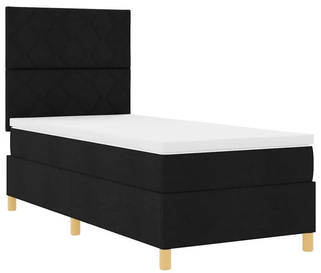 Cama Box Spring com Colchão &amp; LED Preto 90x200 cm Tecido