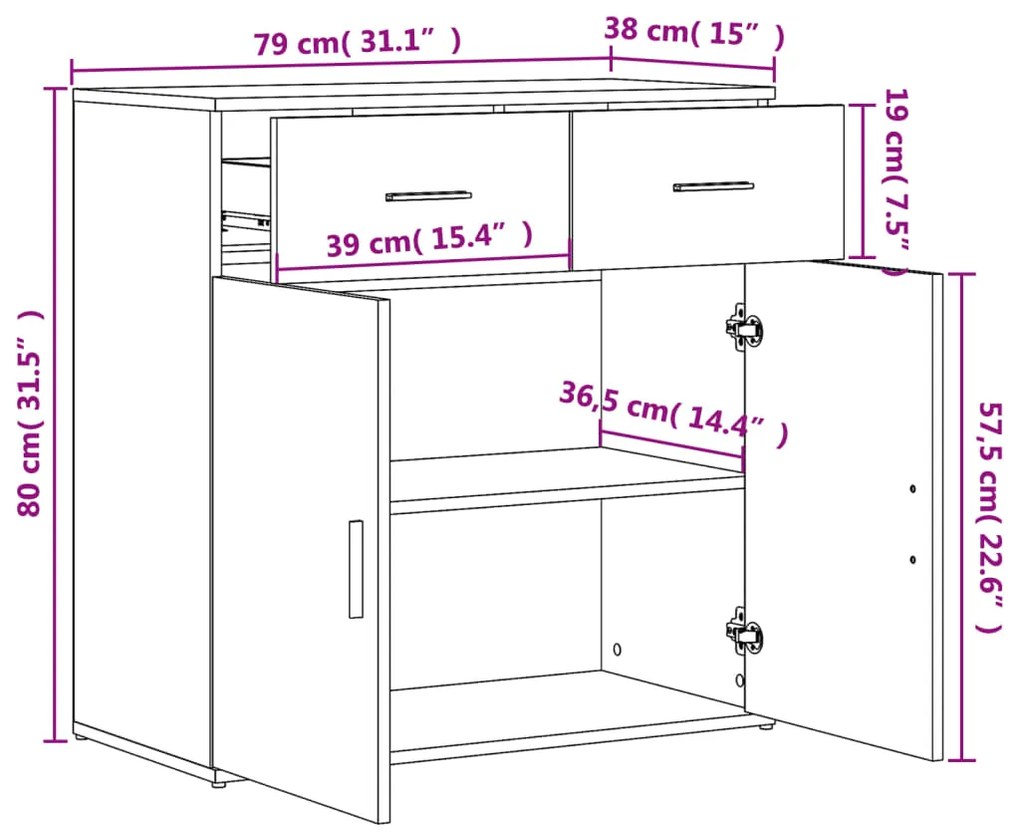 Aparadores 2 pcs 79x38x80 cm derivados madeira cinzento sonoma