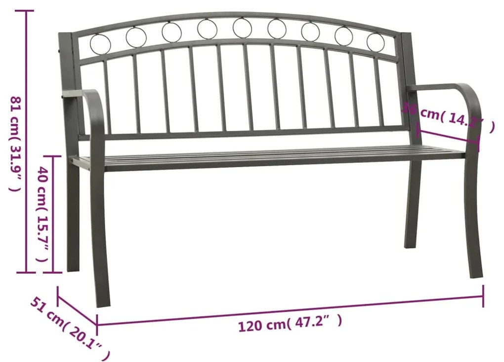 Banco de jardim 120 cm aço cinzento