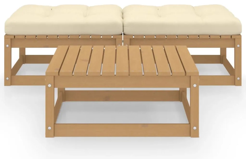 3 pcs conjunto lounge de jardim c/ almofadões pinho maciço