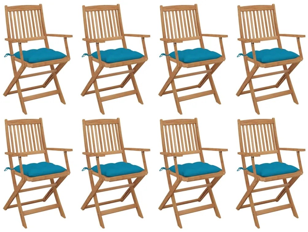 vidaXL Cadeiras de exterior dobráveis c/ almofadões 8pcs acácia maciça