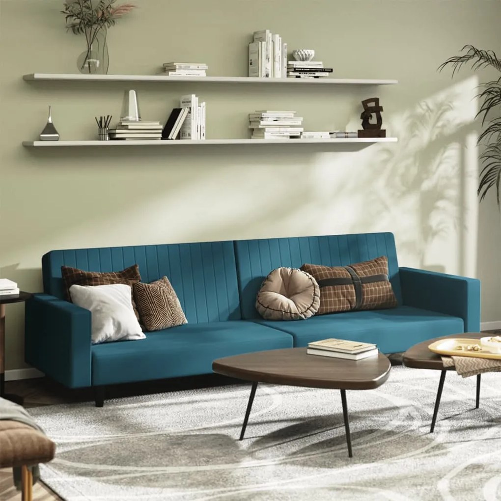 vidaXL Sofá-cama de 2 lugares veludo azul