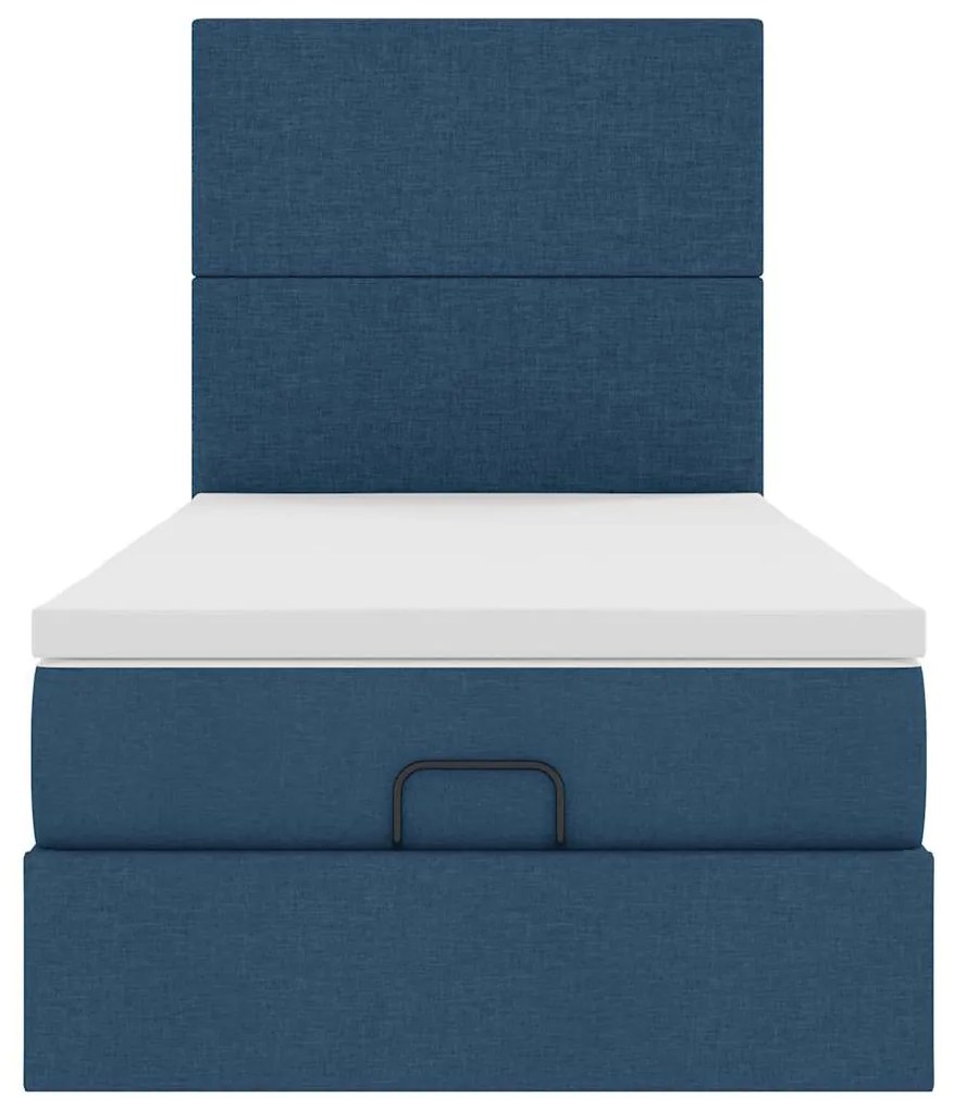 Cama Otomana com Colchão &amp; LEDs Tecido Azul 100x200 cm