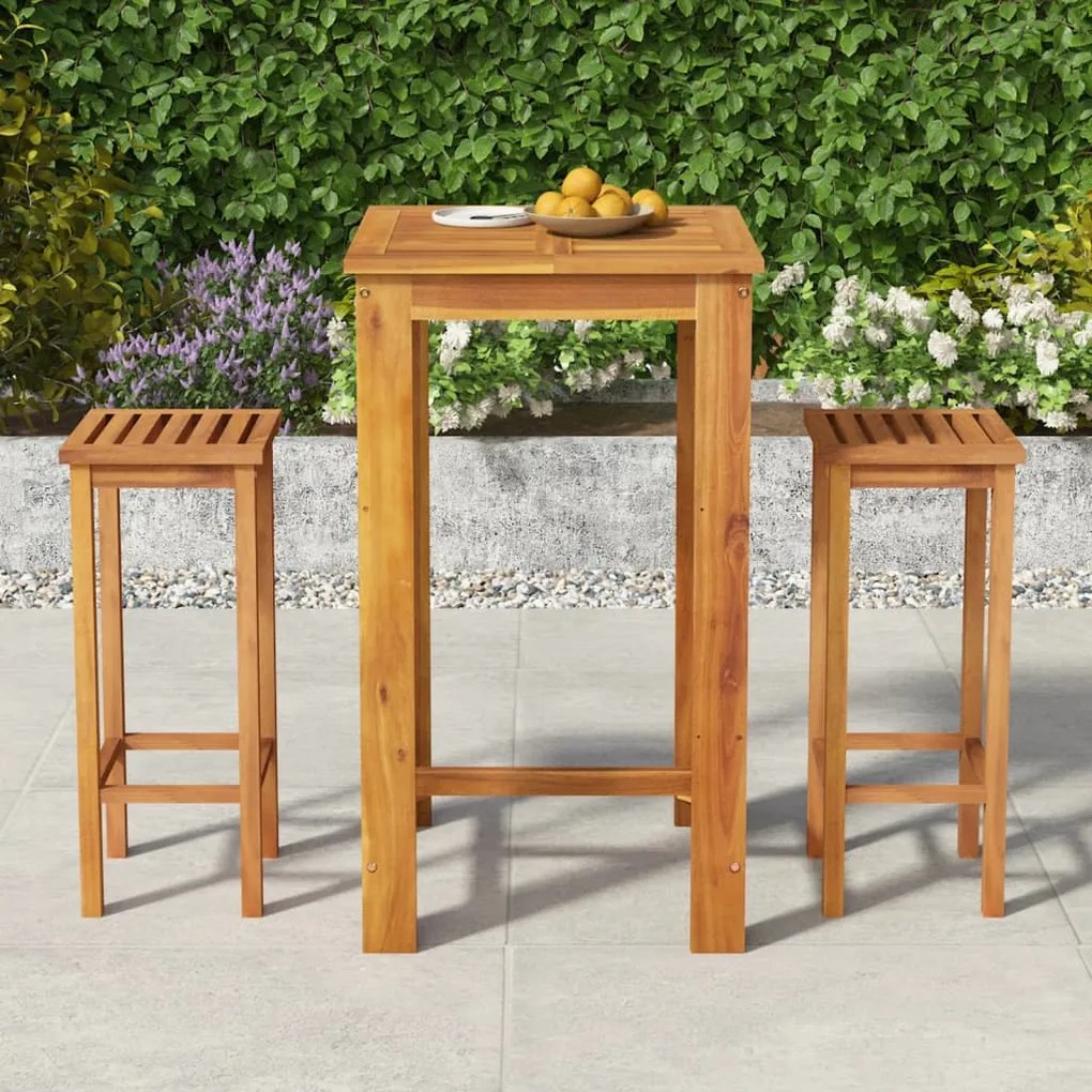 Conjunto de bar para jardim 3 pcs madeira de acácia maciça